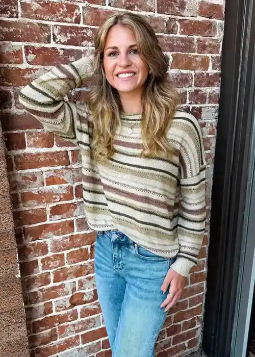 Be Cool - BREEZY KNIT MULTI STRIPED LONG SLEEVE SWEATER
