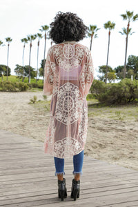 Leto Accessories - Contrast Mesh Cotton Lace Kimono: Rust