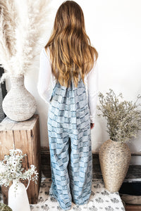 Washed Vintage Checker Wide Leg Overalls
