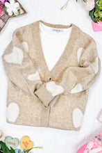 Load image into Gallery viewer, Beige cardigan with heart patterns on a white background