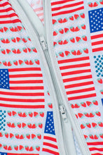 Load image into Gallery viewer, Patterned fabric with American flag and strawberry design, featuring a zipper.