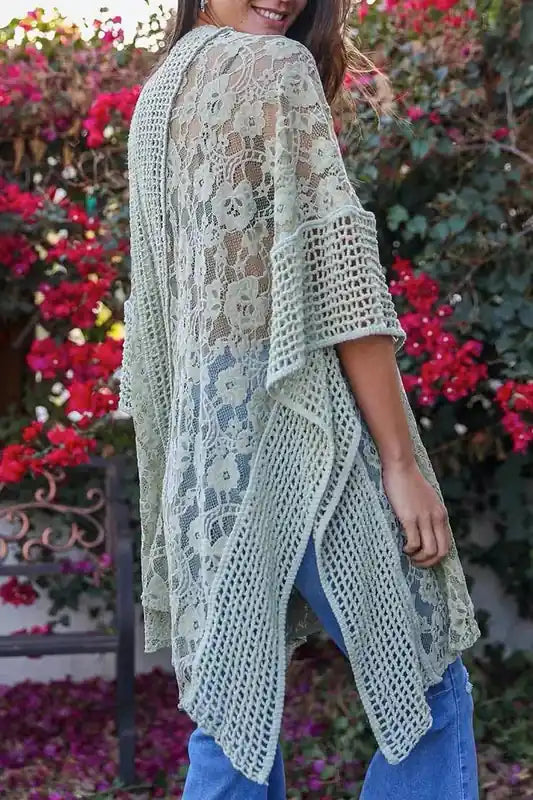 Sage Bloom Lace Kimono