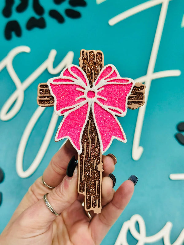 Sassy Fras Couture - Rustic Cross w/ Bow Car Freshie: Volcano