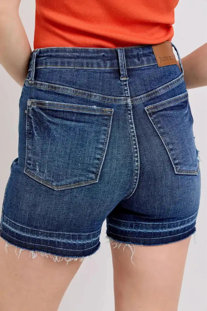 JUDY BLUE Tummy Control Destroy Release Hem Shorts