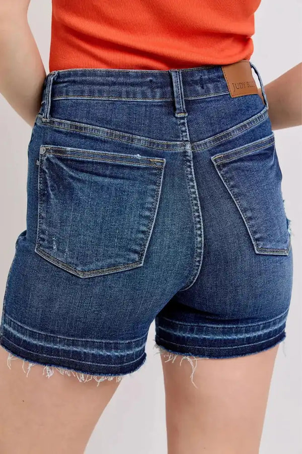 JUDY BLUE Tummy Control Destroy Release Hem Shorts