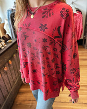 Load image into Gallery viewer, girl wearing red sweatshirt with floral print