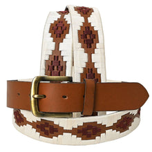 Load image into Gallery viewer, Braided belt with brown and white pattern on a white background