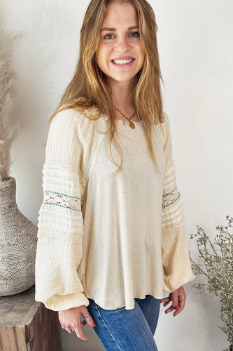Prairie Dust Crochet Sleeve Knit Top