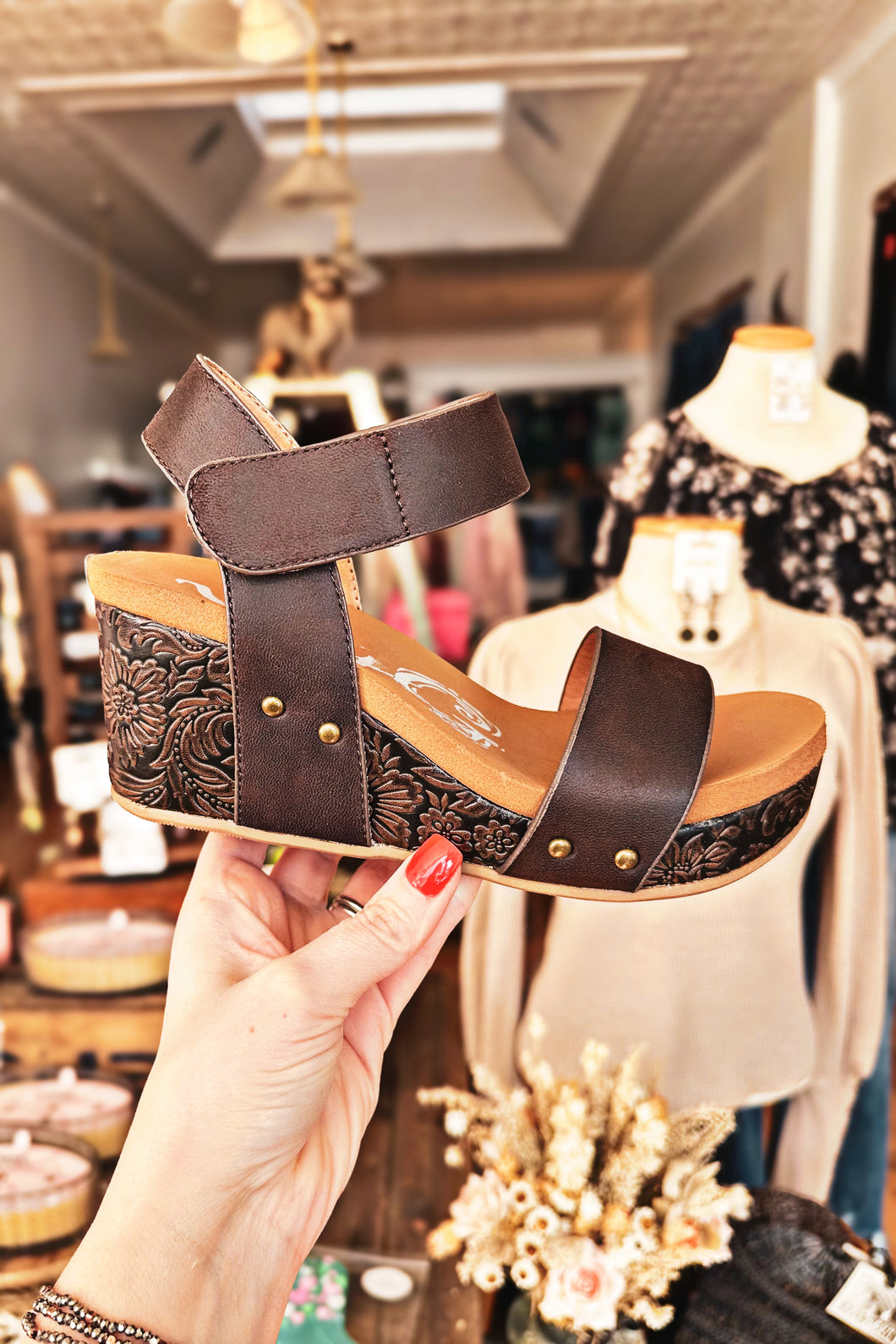 VERY G Devon Wedge Sandal - Chocolate