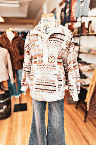 Aztec Jacquard Mock Neck Pullover