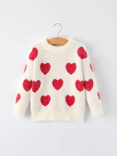Load image into Gallery viewer, White sweater with red heart patterns on a hanger against a white background