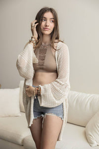 Leto Accessories - Knit Netted Cardigan: Bronze