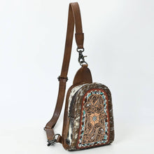 Load image into Gallery viewer, Brown leather crossbody bag with intricate design on a white background