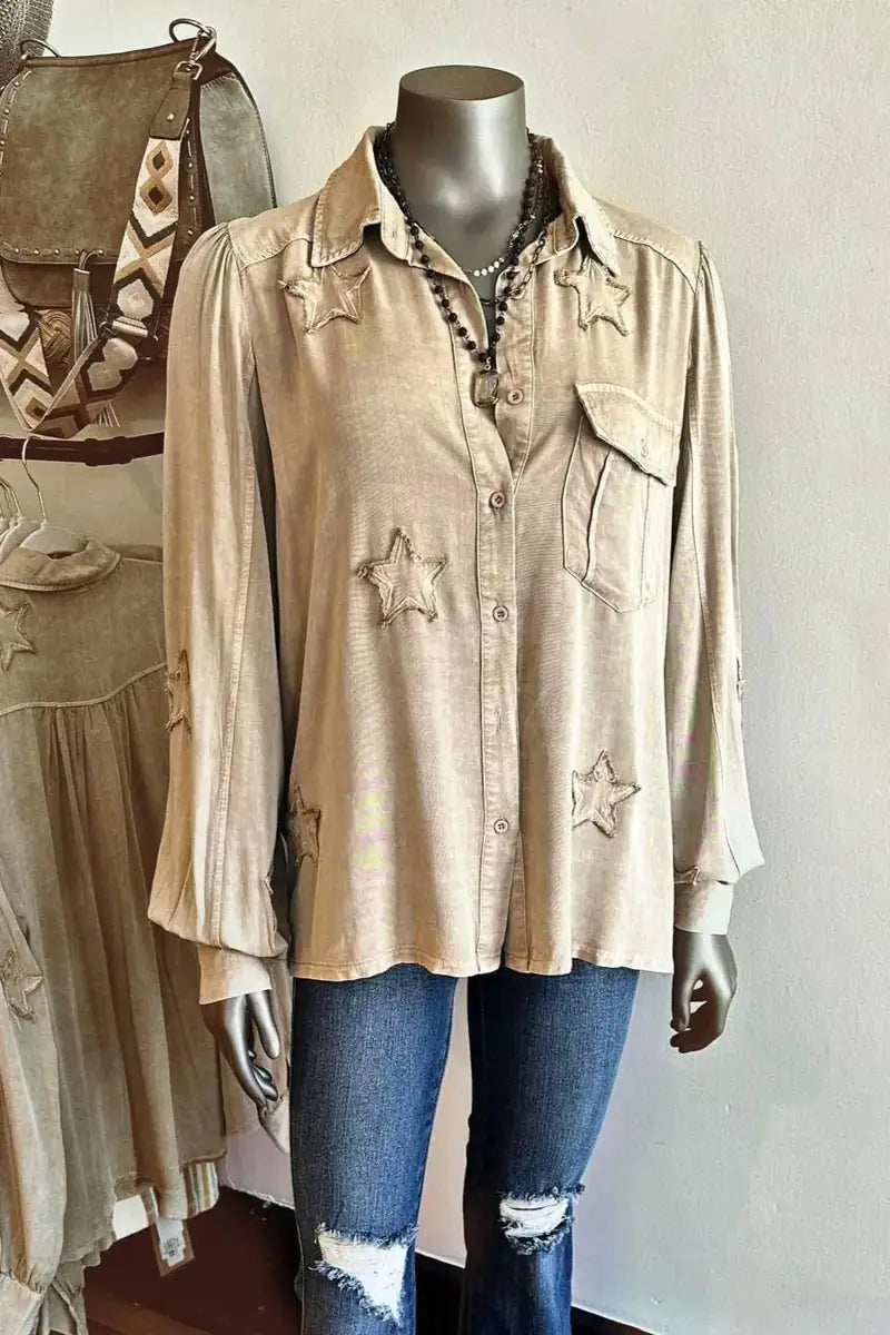 Star Patch Button Down Top