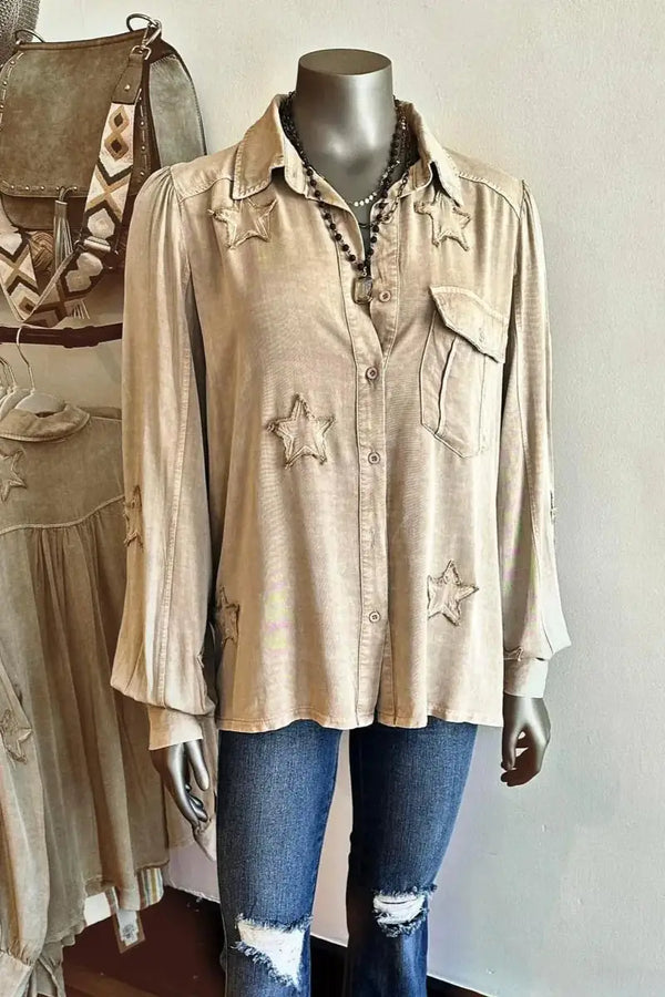 Star Patch Button Down Top