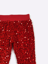 Load image into Gallery viewer, Red sequin pants on a white background