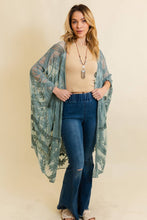 Load image into Gallery viewer, Leto Accessories - Embroidered Mesh Leaf Botanical Kimono: Sage