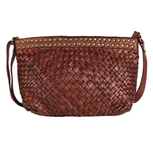 Load image into Gallery viewer, Brown woven handbag with studded detail on a white background