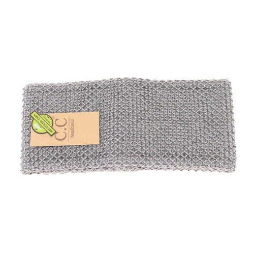 Gray textured headband with a beige label on a white background