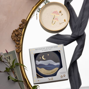 Moonlight jewelry dish packaging with decorative mirror and scarf