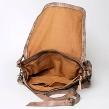 Load image into Gallery viewer, Brown leather bag with open front pocket on a white background