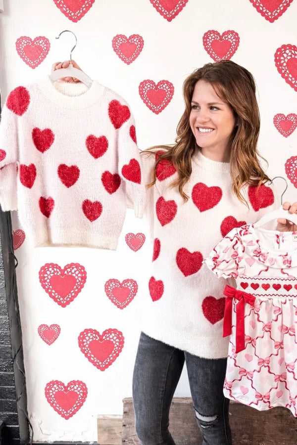 Mommy & Me Heart Print Knit Pullover Sweater