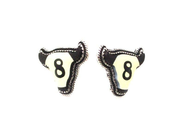 Snowing West - Western Steer Head 8 Ball Post Earring
