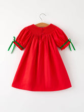 Load image into Gallery viewer, Red dress with green ribbons on a white background