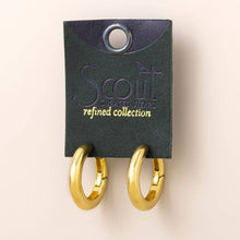 Load image into Gallery viewer, Gold hoop earrings on a Scout branded card against a beige background