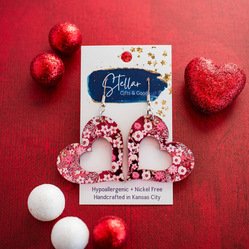 Stellar Gifts & Goods Wholesale - Large Cutout Heart Dangles - Pink Mirror Floral Valentines