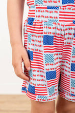 Load image into Gallery viewer, Person wearing a dress with American flag pattern on a plain background
