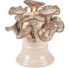 Load image into Gallery viewer, Decorative ceramic candle holder with mushroom design on a white background