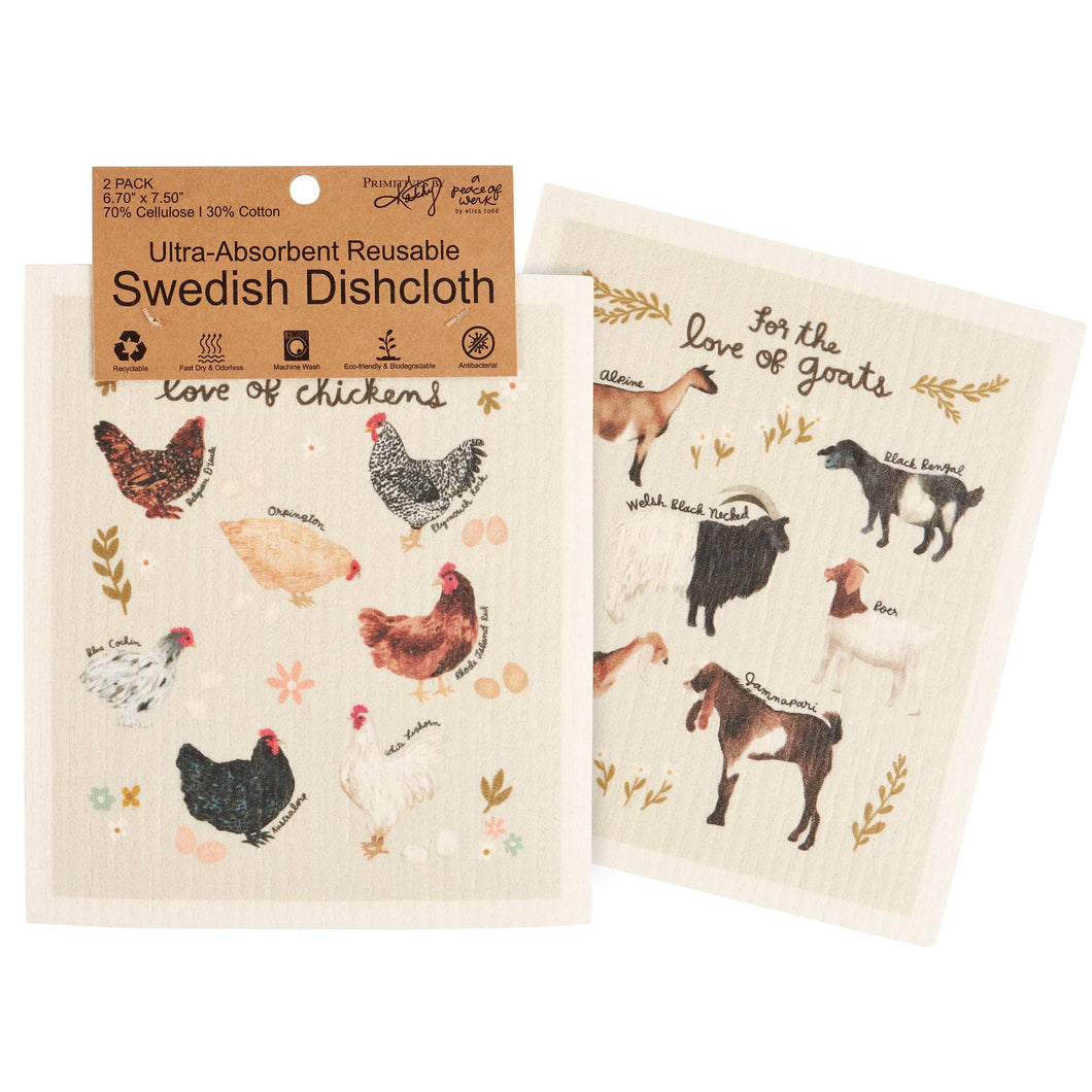 Primitives by Kathy - Love Of Goats Swedish Dishcloth Set
