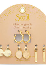 Load image into Gallery viewer, Gold interchangeable charm jewelry set on a Scout branded card