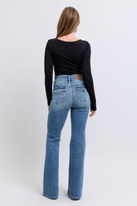 JUDY BLUE High Waist Two Button Flare With Button Flap Pockets