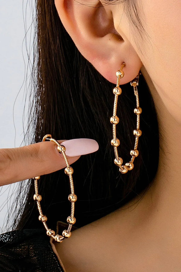 Classic Gold Ball Beaded Station Hoop Earrings | 80E61576: GOLD