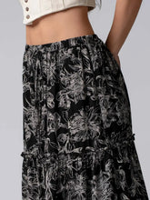 Load image into Gallery viewer, Tiered Ruffle Sketched Floral Maxi Skirt
