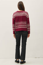 Load image into Gallery viewer, Person wearing a red patterned sweater and dark jeans on a white background
