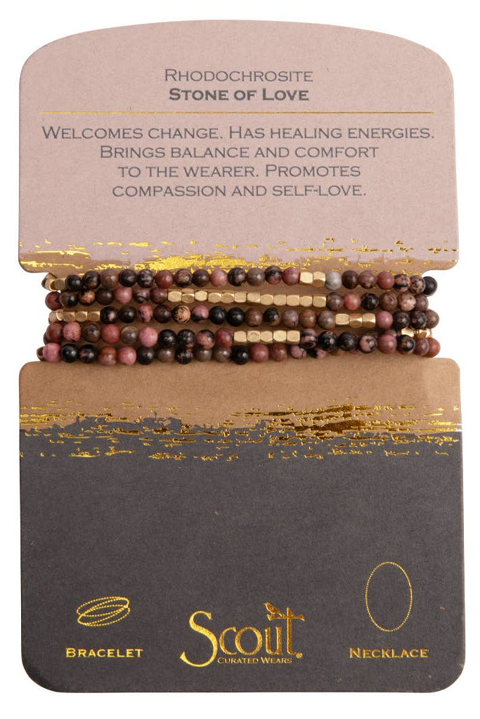 Set of beaded bracelets on a Scout branded card with product description.