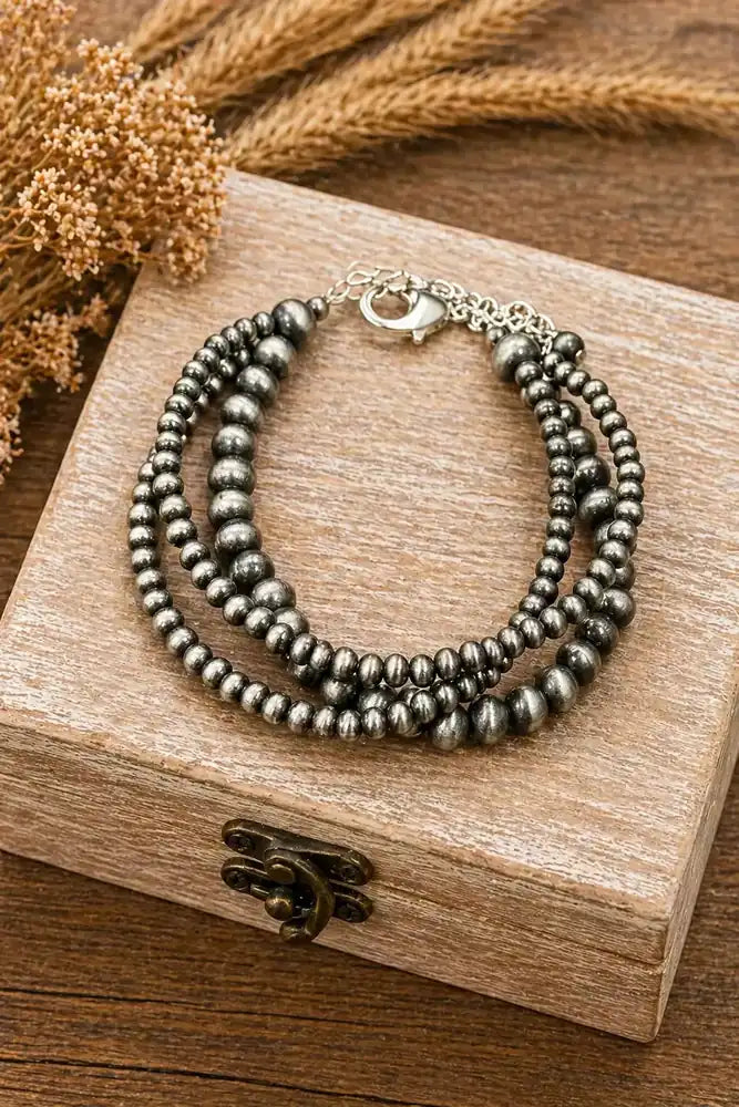 Silver Mesa Three-Strand Bead Bracelet