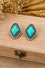 Load image into Gallery viewer, Turquoise earrings on a wooden box with wheat in the background