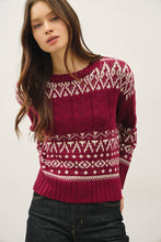 Load image into Gallery viewer, Woman wearing a red sweater with white pattern on a plain background