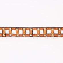 Load image into Gallery viewer, Wooden belt with metal studs on a white background