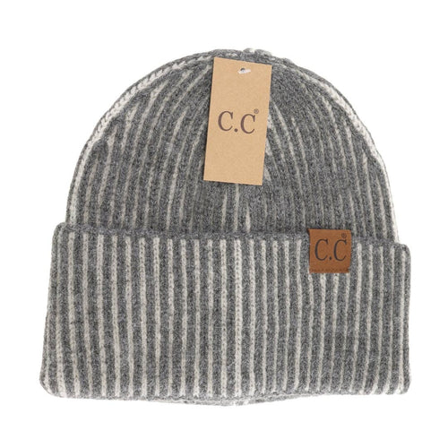 Gray beanie with C.C label on a white background