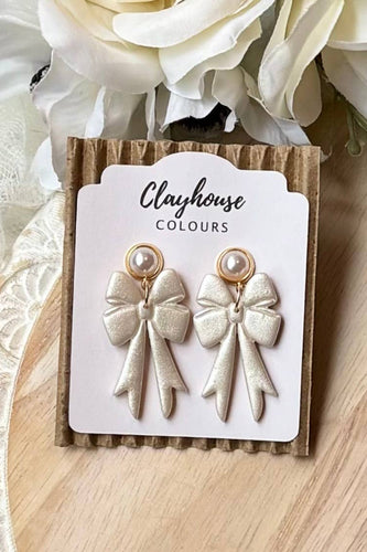 Clayhouse Colours - Bow Earrings |  Pearl White
