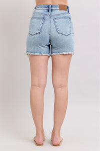 JUDY BLUE Frayed Hem Distressed Shorts