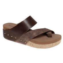 Load image into Gallery viewer, Brown sandal with cork sole on a white background