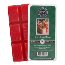 Load image into Gallery viewer, Red wax bars with a green label for &#39;Christmas Bliss&#39; scented wax bar on a white background