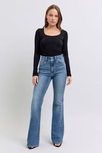 JUDY BLUE High Waist Two Button Flare With Button Flap Pockets