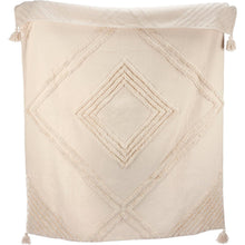 Load image into Gallery viewer, Beige textured pillow with diamond pattern and tassels on a white background